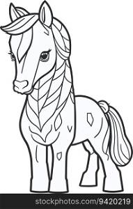 Whimsical Pony  Cute White Horse Line Art for Coloring Book, Perfect for Kids
