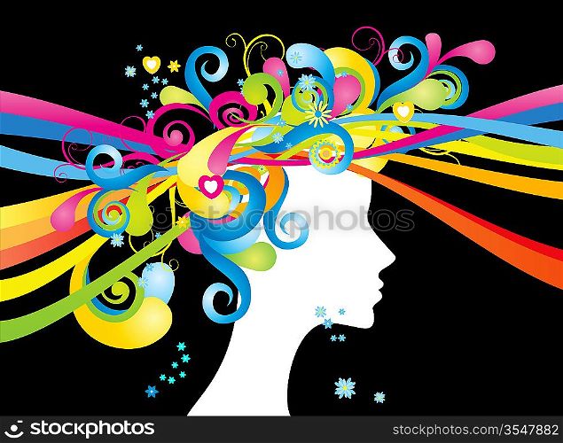 Whimsical silhouette of woman with color swirls