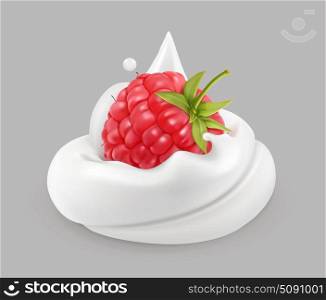 Whipped cream and raspberries, vector icon