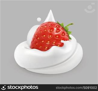 Whipped cream and strawberries, vector icon