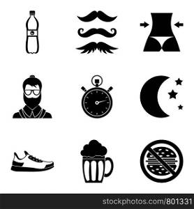 Whiskers icons set. Simple set of 9 whiskers vector icons for web isolated on white background. Whiskers icons set, simple style