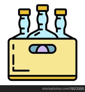 Whiskey bottle box icon. Outline whiskey bottle box vector icon color flat isolated on white. Whiskey bottle box icon color outline vector