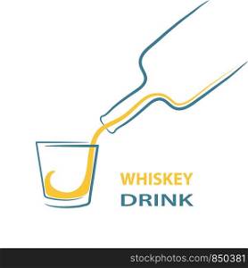 whiskey glass bottle shot splash menu, stock vector illustration