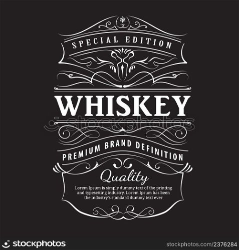 Whiskey label vintage hand drawn ornament typography blackboard border vector
