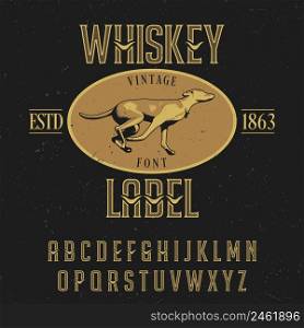 Whiskey Vintage Typeface Poster with animal in centre and decoration on black background vector illustration