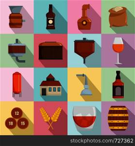 Whisky bottle glass icons set. Flat illustration of 16 whisky bottle glass vector icons for web. Whisky bottle glass icons set, flat style