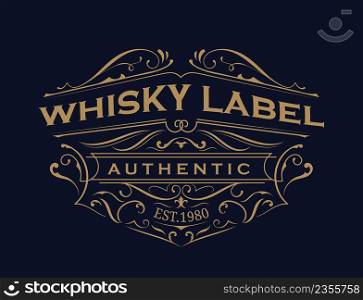 whisky label antique typography vintage frame logo design vector