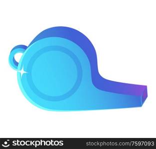 Whistle icon in blue color, shiny and flat design style of sound equipment, warning or attention symbol, side view of signal element, championship vector. Warning Symbol, Sound Equipment, Whistle Vector