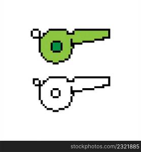 Whistle Icon Pixel Art, Sound Whistle, Air Blow Sound Producing Instrument Vector Art Illustration, Digital Pixelated Form