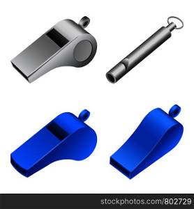 Whistle icon set. Realistic set of whistle vector icons for web design. Whistle icon set, realistic style