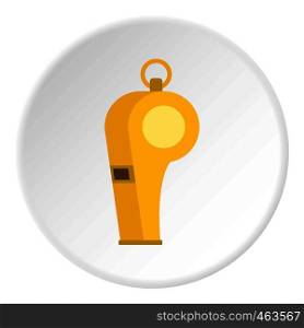 Whistle of refere icon in flat circle isolated vector illustration for web. Whistle of refere icon circle