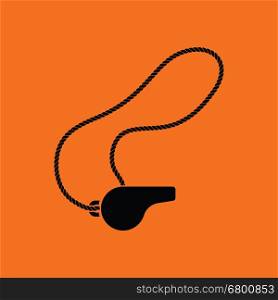 Whistle on lace icon. Orange background with black. Vector illustration.