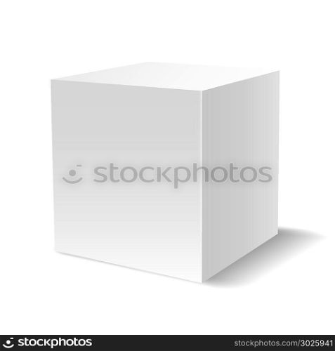 White 3D cube. White cube. 3d light gypsum primitive block, vector design emptyplatform pedestal or blank podium isolated on white background