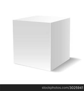 White 3D cube. White cube. 3d light gypsum primitive block, vector design emptyplatform pedestal or blank podium isolated on white background