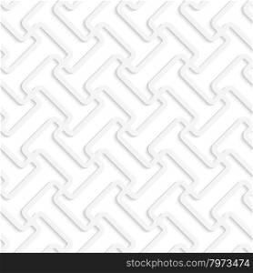 White 3D diagonal T shapes.Seamless geometric background. Modern monochrome 3D texture. Pattern with realistic shadow and cut out of paper effect.