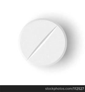 White 3D Medical Pill. White 3D Medical Pill Or Drug Vector Illustration. Realistic Tablet With Soft Shadow In Front Isolated On White
