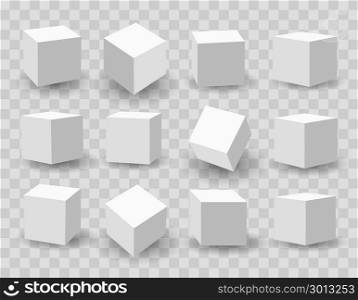 White 3d modeling cubes. White blocks. 3d modeling white cubes vector illustration