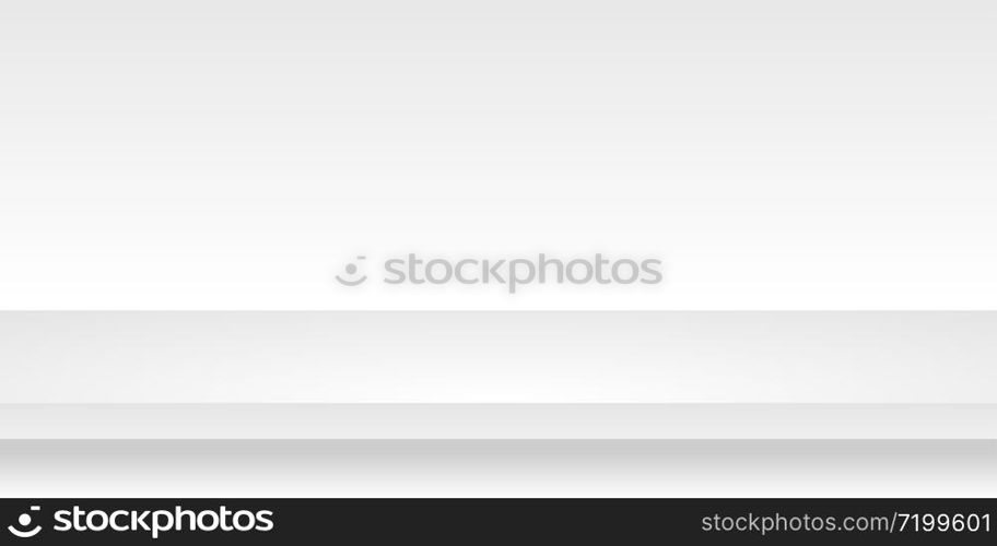 White 3d shelf vector illustration on the wall. Realistic background horizontal mock up concept empty bookshelf.