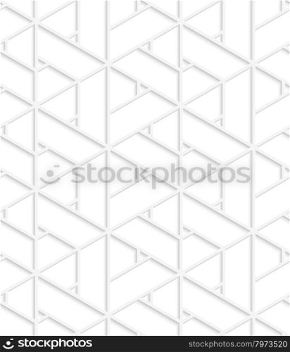 White 3D T triangular grid.Seamless geometric background. Modern monochrome 3D texture. Pattern with realistic shadow and cut out of paper effect.
