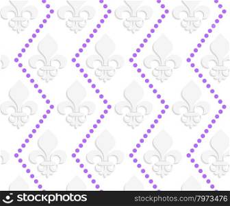 White 3D with colors Fleur-de-lis with purple dots.Abstract geometrical background. Pattern with cut out paper effect and realistic shadows.