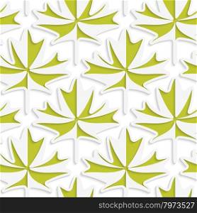 White 3D with colors green maple leaves.Abstract geometrical background. Pattern with cut out paper effect and realistic shadows.