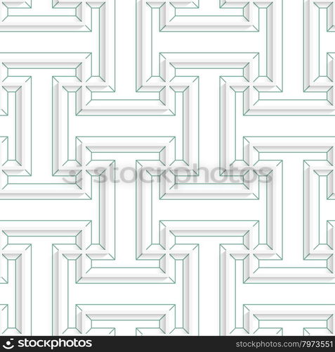 White 3D with colors T shapes with green layering.Abstract geometrical background. Pattern with cut out paper effect and realistic shadows.