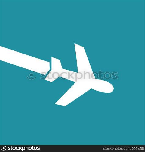 White Airplane icon on blue background in flat design. Eps10. White Airplane icon on blue background in flat design