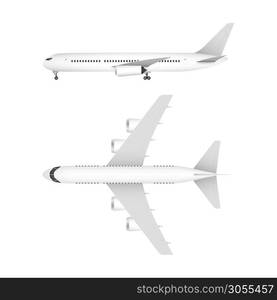 White airplane on a white background in profile, isolated. Vector stock illustration.. White airplane on a white background in profile, isolated. Vector stock illustration