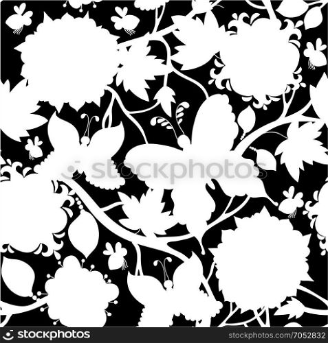 White and black floral pattern. White and black floral pattern. Two colors flowers wallpaper