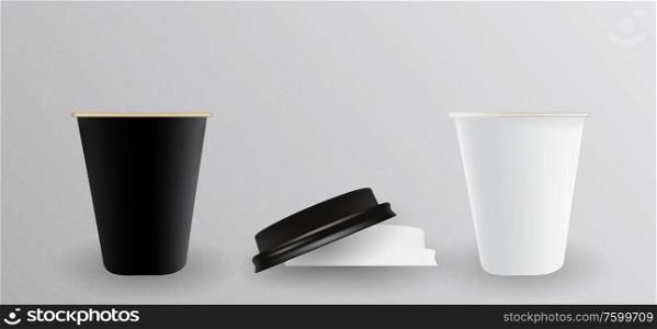 White and black paper cup for hot. Vector Illustration. EPS10. White and black paper cup for hot. Vector Illustration