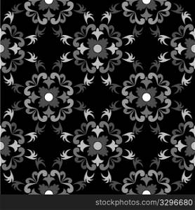 white and black seamless floral pattern, vector art illustration