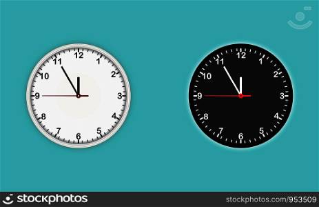 White and black wall clock icon vector set. Modern Design template closeup in vector.