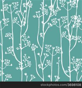 White and blue background with abstract plants, seamless pattern