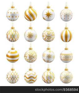 White And Gold Christmas Balls set. Vector illustrations