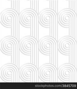 White and gray background with cut out of paper effect. Modern 3D seamless pattern.Paper cut out circles with continues stripes.