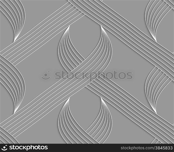 White and gray background with cut out of paper effect. Modern 3D seamless pattern.Paper cut out striped shapes.