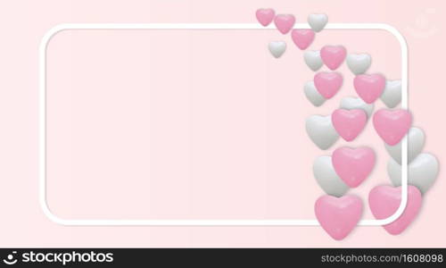 White and pink heart balloons on pink background . Realistic balloons, and frame . vector illustration for ad