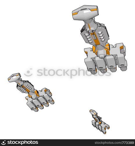 White and yellow fantasy spaceships vector illustration on white background