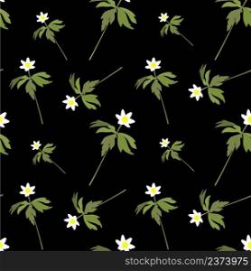 White anemone on black seamless pattern stock vector illustration