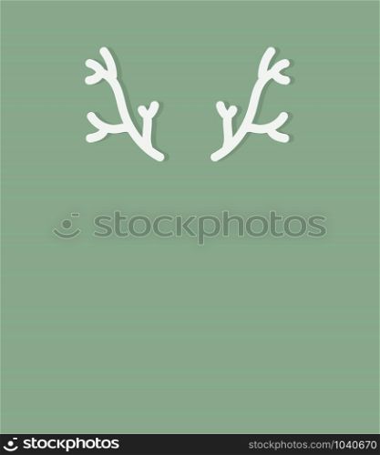 White antler christmas card template isolate on green background.