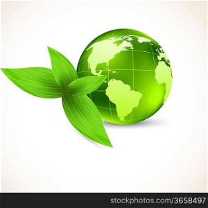 White background with earth and green leaves