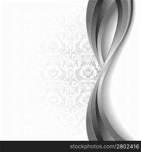 White background with flowers and leaves and silver wave.