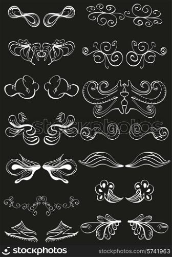 White banner decorations on black. Vector hand drawn elements, doodles