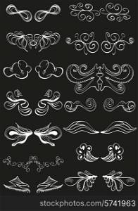 White banner decorations on black. Vector hand drawn elements, doodles