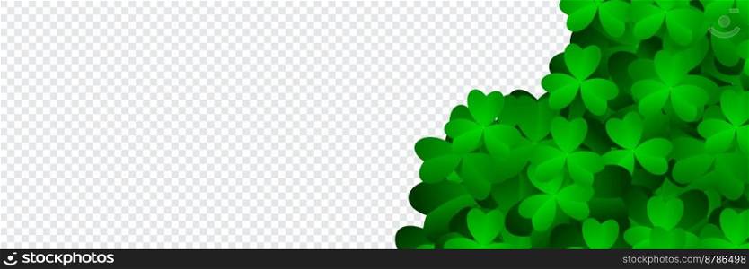 White banner with shamrock leaves. Realistic green clovers. Horizontal background. Vector illustration