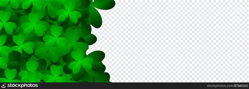 White banner with shamrock leaves. Realistic green clovers. Horizontal background. Vector illustration