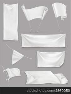 White banners and flags, illustration mesh, vector set mockup