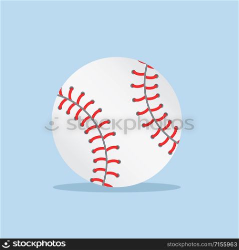 white baseball ball on blue background with shadow, stock vector illustration