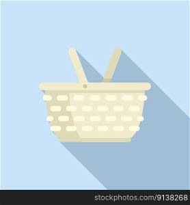 White basket icon flat vector. Wicker straw. Handle design. White basket icon flat vector. Wicker straw