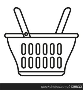White basket icon outline vector. Wicker straw. Handle design. White basket icon outline vector. Wicker straw